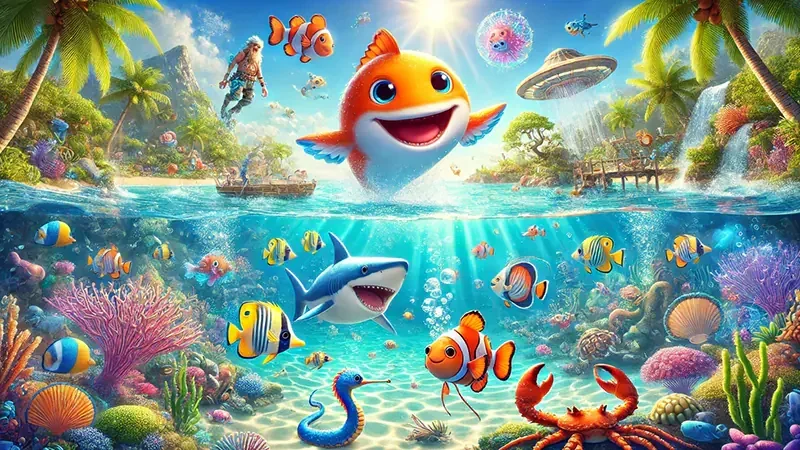 Aksi target ikan dan kontrol meriam dalam permainan mobile