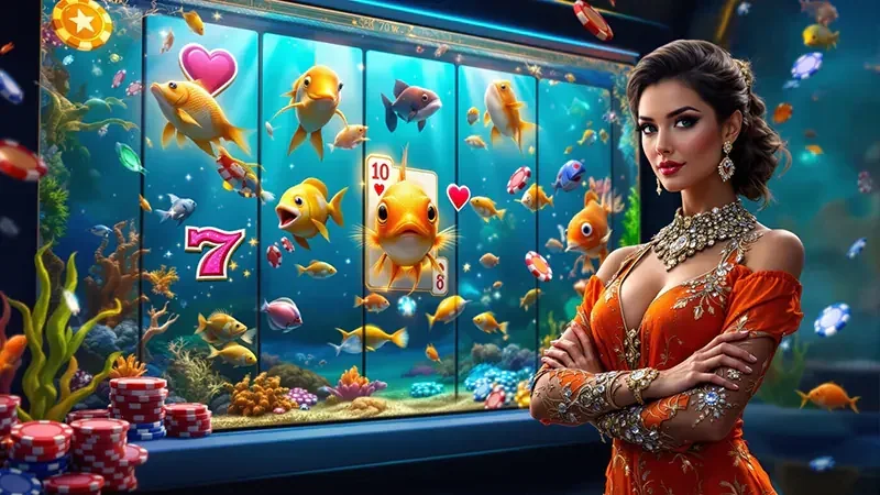 Reel slot GRABWIN dengan simbol permainan dan efek cahaya